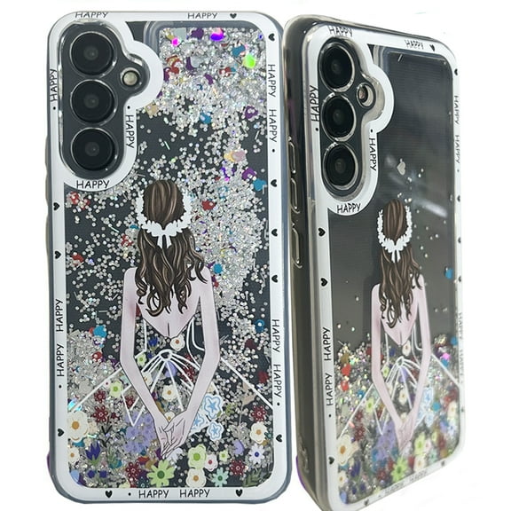 for Samsung Galaxy A54 5G Glitter Liquid Bling Quicksand Clasp Flower Girl Patterned Sparkle Floating Clear Soft TPU Case Cover