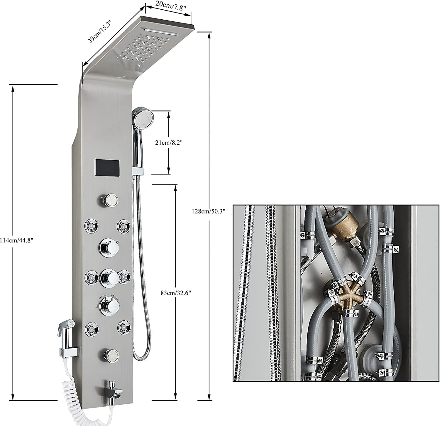 LED Shower Panel Tower System Multifunctional Shower Heads with Rain Massage Full Body Shower Jets Tub Spout Handheld Shower Wall Mounted Shower Panel Brushed Nickel