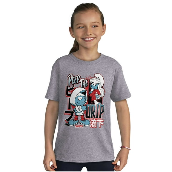 The Smurfs Kanji Peep The Drip Crewneck T Shirts Boy Girl Teen Brisco Brands L