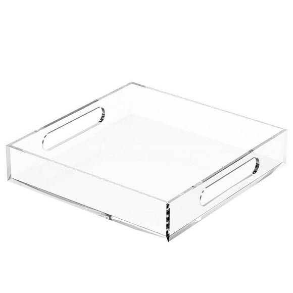 Acrylic Serving Tray Clear/White Appetizer Tray with Handles Modern Decorative Rectangular Serving Tray Multipurpose Reusable Countertop Organizer Tray for Livingroom Bedroom Bathroom Van