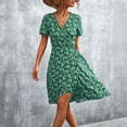 thumbnail image 3 of Abcnature Summer Dresses for Women 2022, Women's Beach Casual Dresses, Fashion Causual Cross V Neck Tie Floral Print Slit Short Sleeve Boho Dress, Plus Size Holiday Dresses Mini Sundresses Green L, 3 of 6