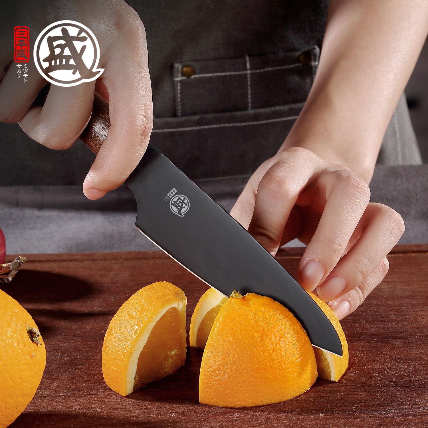 MITSUMOTO SAKARI 4.5 inch Japanese Paring Knife, Professional Black Titanium Coated Small Fruit Knife