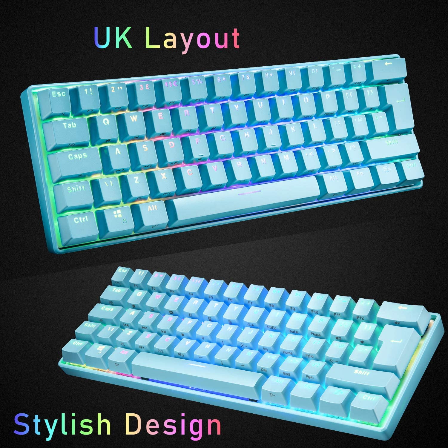 Magic-Refiner RGB compact Type-C USB Mechanical Keyboard with USB Cable & User Manual, Blue