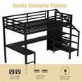 thumbnail image 4 of Loft Bed with Stairs and Wardrobe, Full Size Metal Loft Beds Frame with L-Shape Desk and LED Lights, Loft Bed Full with USB Charging Station, Gaming Loft Bed No Box Spring Needed-Black, 4 of 8