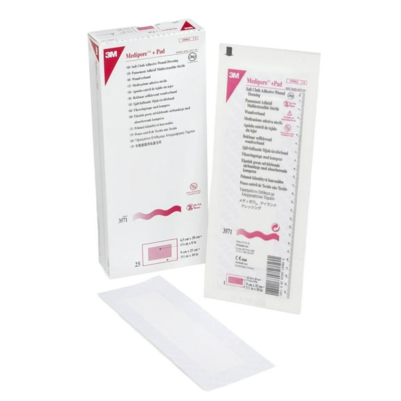 3M Medipore Pad Soft Cloth Adhesive Wound Dressing, Sterile, White, 3 1/2 in x 10 in, 1 Count, 100 Packs, 100 Total