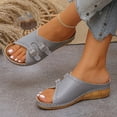 thumbnail image 3 of Slides for Women Open Toe Buckle Strap Wedge Sandals Casual Slip on Slippers with Arch Support Summer Footwear Blue Size 6, 3 of 7
