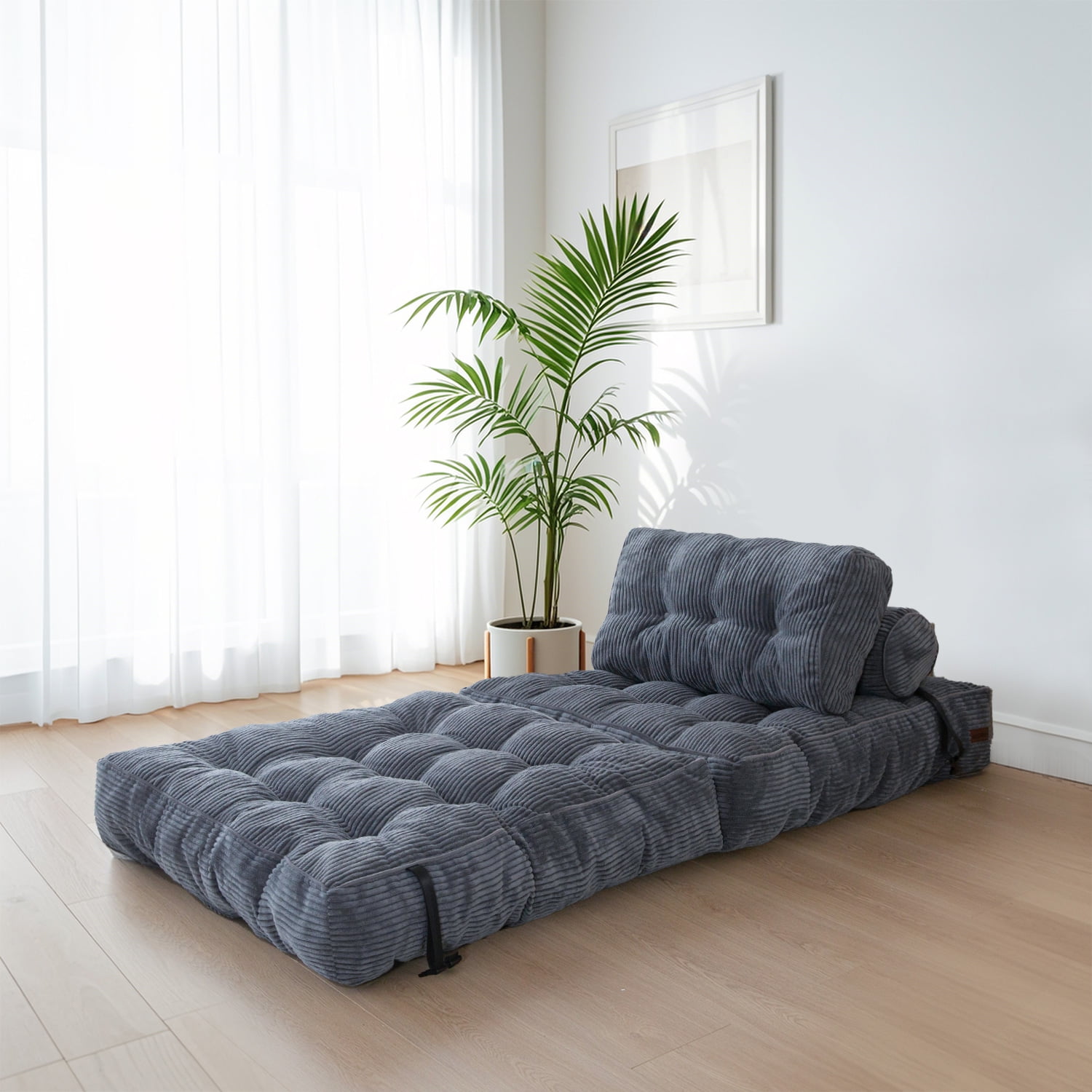BYBYME Folding Sofa Bed,Convertible Floor Couch for Adult with Pillow with High Density Foam Filling,Comfort Floor Sofa Portable Sleeper Chair for Bedroom Living Room,Dark Gray,Single