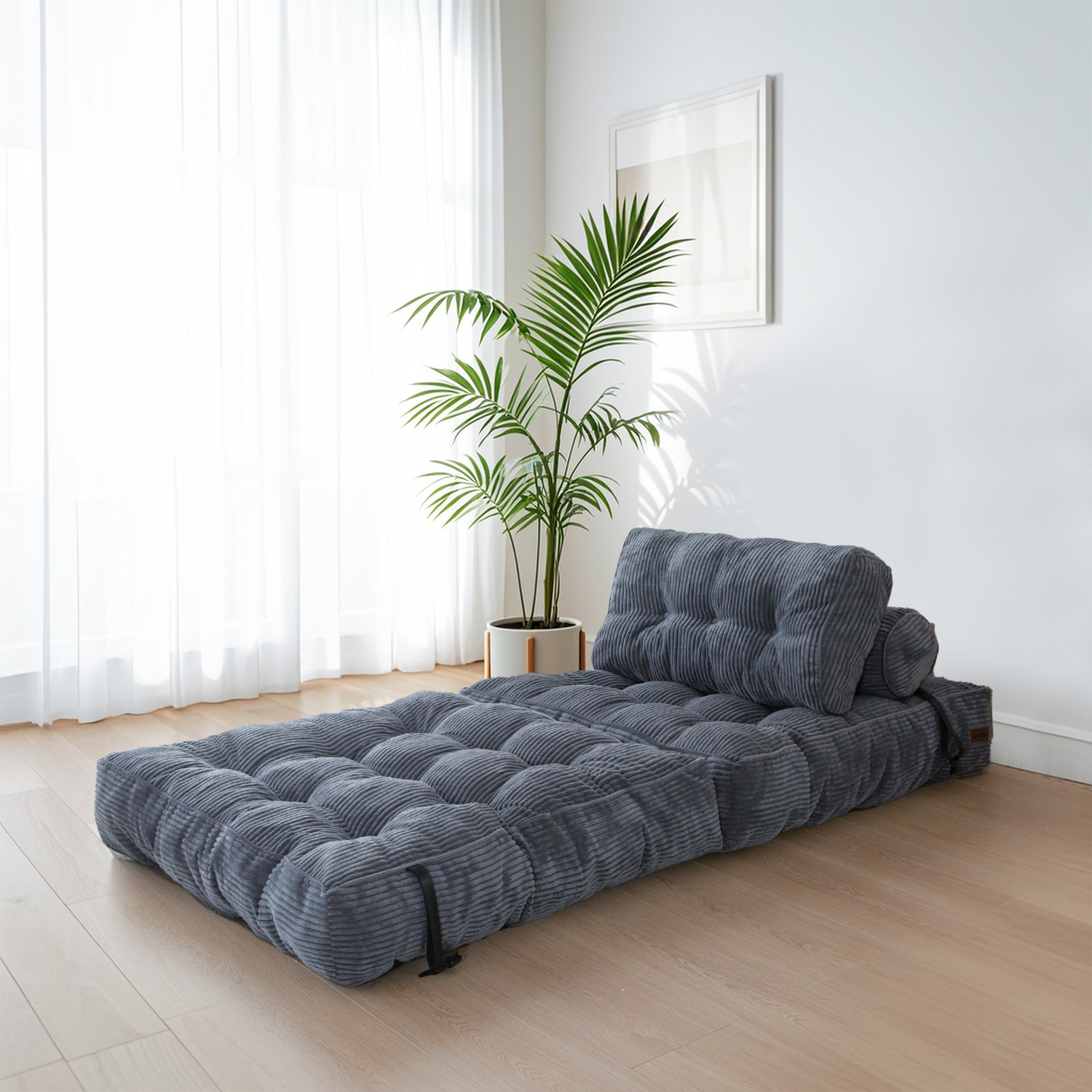 BYBYME Folding Sofa Bed with Pillow, Dark Gray photo 5