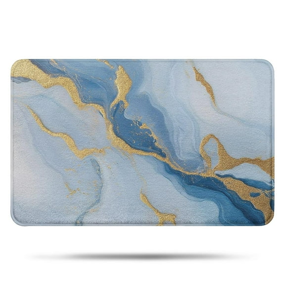 Blue Marble Gold Wave Pattern Bathroom Rugs Mat,Non Slip Microfiber Bathroom Rug,Rubber Backing,Soft Bathroom Mats for Bathroom Floor,Tub and Shower,17x27in(43x68cm)
