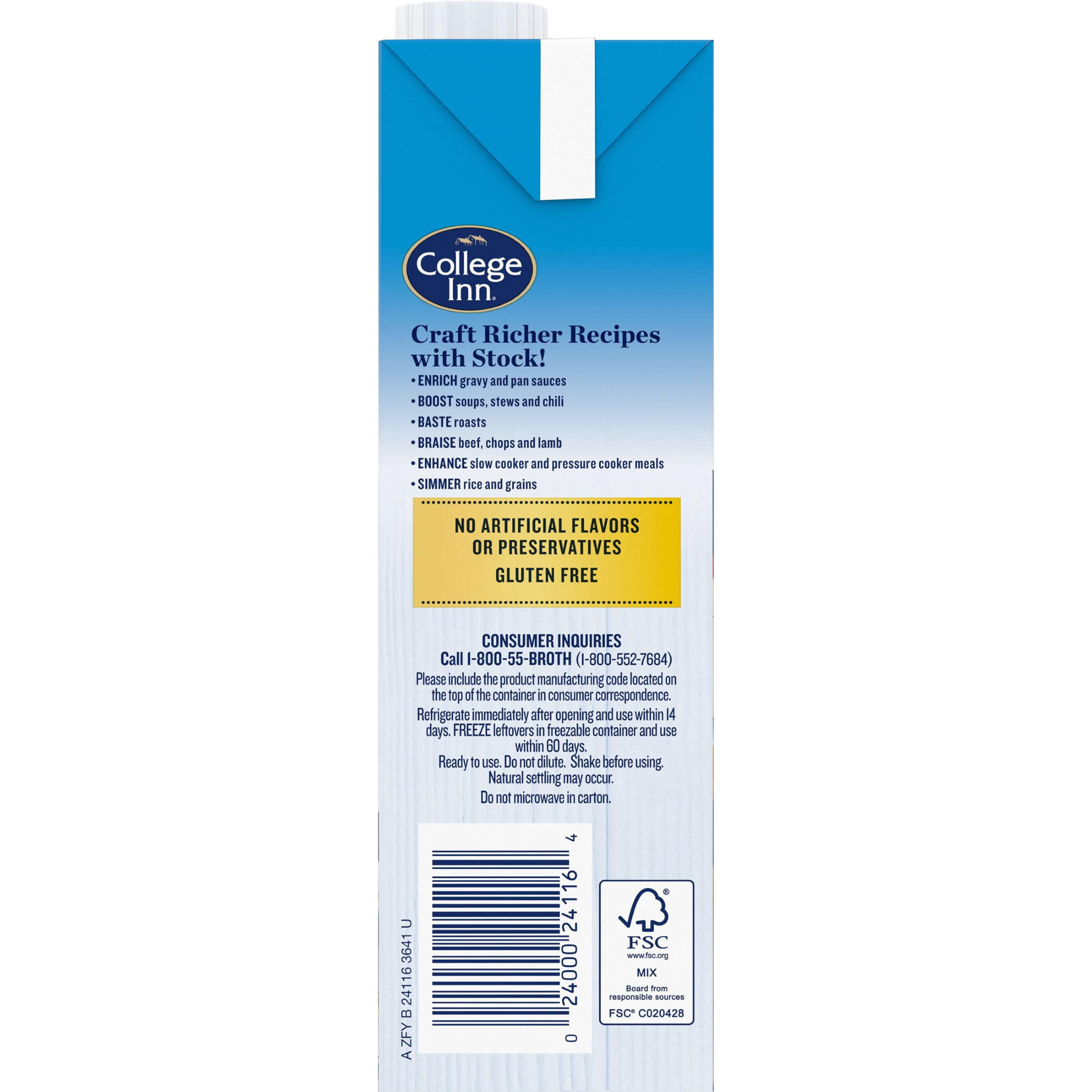 College Inn Beef Stock, 32 oz Resealable Carton