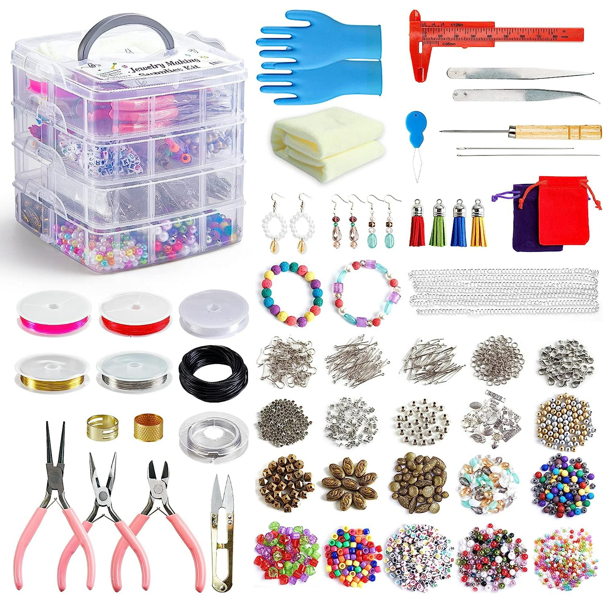 Jewelry Making Kit, 1960 pcs Jewelry Making Supplies Includes Jewelry Beads, Instructions, Findings, Wire for Bracelet, Necklace, Earrings Making Kit for Adults by Inscraft