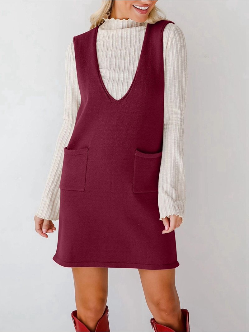 open lace back dress Decorative Button Round Neck Short Sleeve Sweater Dress Strawberry / XL