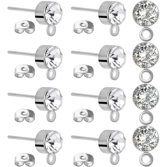100pcs Rhinestone Earring Studs & Backs for DIY Jewelry Making,5mm