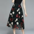 thumbnail image 6 of Aueoeo Women's A-Line Fairies Elastic Waist Midi Skirt Vintage Floral Embroidered Tulles Skirts Party High Waist Swings Skirts Black XL, 6 of 7