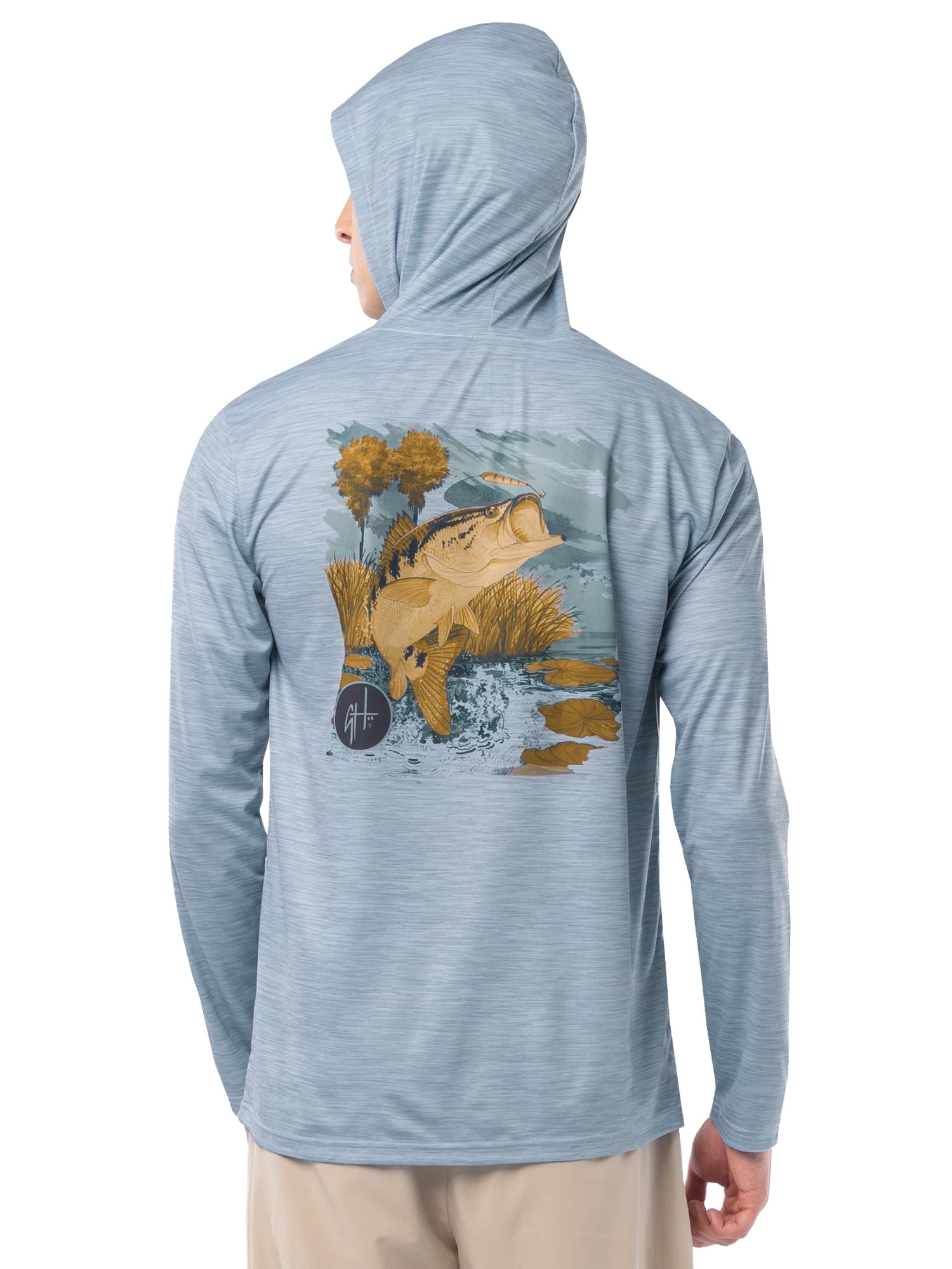 GH BY GUY HARVEY Men's Long Sleeve Sun Protection Bass at Dusk Hoodie