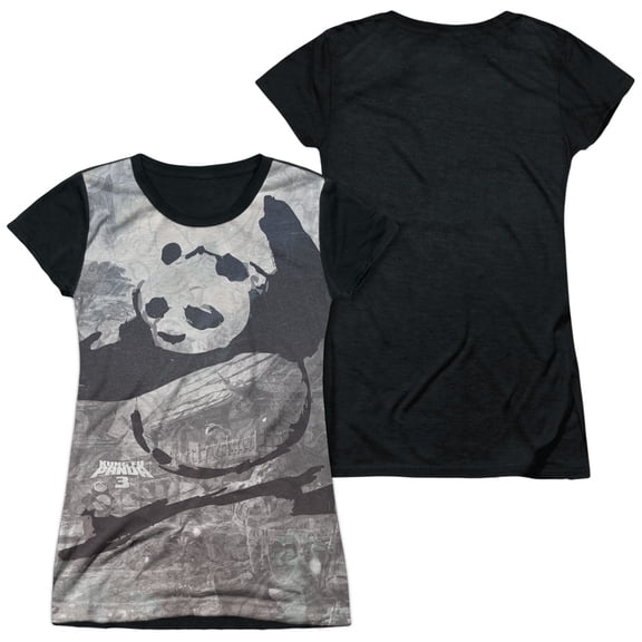 Kung Fu Panda - Brushed Po - Juniors Teen Girls Black Back Sleeve Shirt - Large