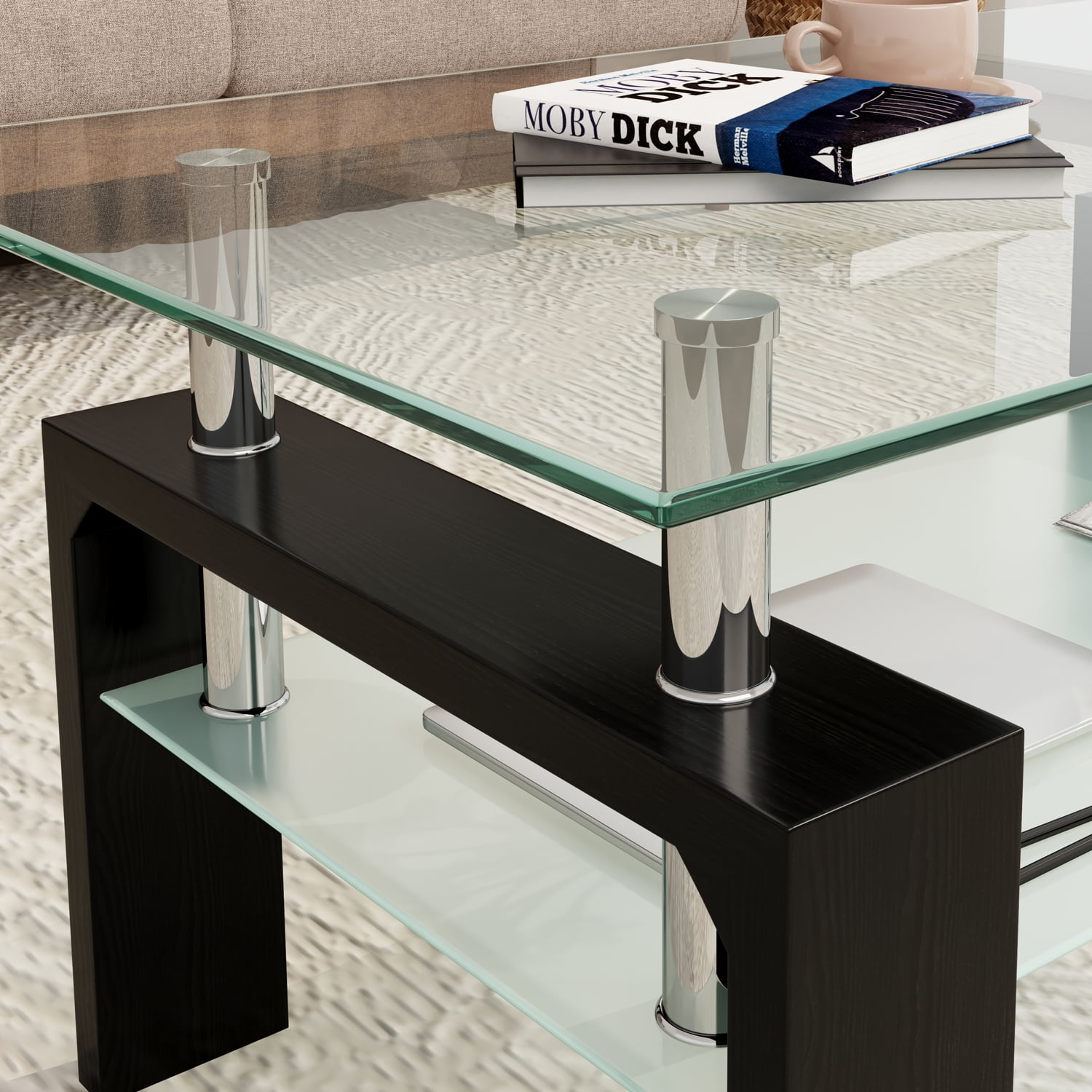 Yardi Yard Modern Tempered Glass Top Coffee Table with Storage Shelf, Clear Rectangle Center Table Sofa Table with Wood Legs for Living Room Home Furniture Yardi Yard Modern Tempered Glass Top Coffee Table with Storage Shelf, Clear Rectangle Center Table Sofa Table with Wood Legs for Living Room Home Furniture
