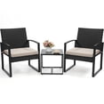 thumbnail image 7 of LOGYAT 3 Piece Wicker Patio Bistro Set, All-Weather Rattan Conversation Set with Glass Top Coffee Table, Perfect for Balcony, Porch, Poolside, Black Frame with Beige Cushion, 7 of 7