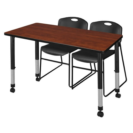 UPC: 0192357040423 | Regency Kee 48  x 30  Height Adjustable Mobile Classroom Table – Cherry & 2 Zeng Stack Chairs- Black