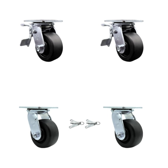 4 Inch Polyolefin Swivel Caster Set with Roller Bearing 2 Total Lock Brake SCC