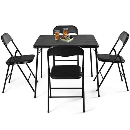 Costway 5PC Black Folding Table Chair Set Guest Games Dining Room Kitchen