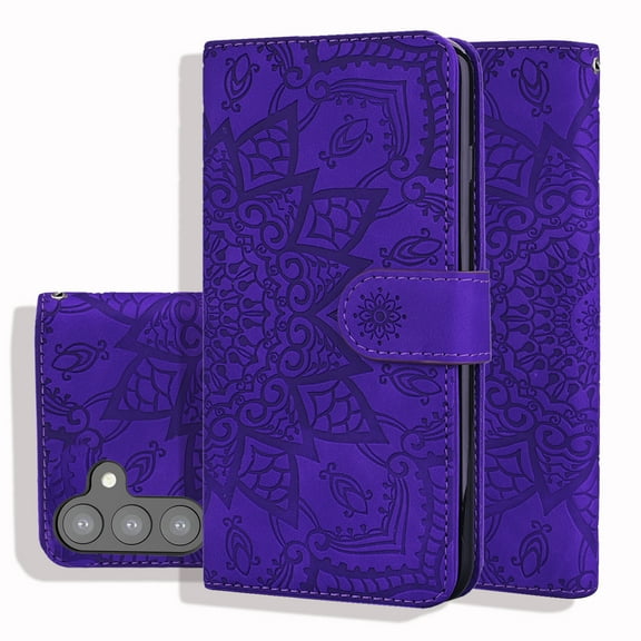 SaniMore Embossing Flip Wallet Case for Samsung Galaxy S23, [RFID Blocking] PU Leather Cover with Card Holder & Kickstand Wrist Strap Magnetic Clasp All-Inclusive Protective Shell, Purple