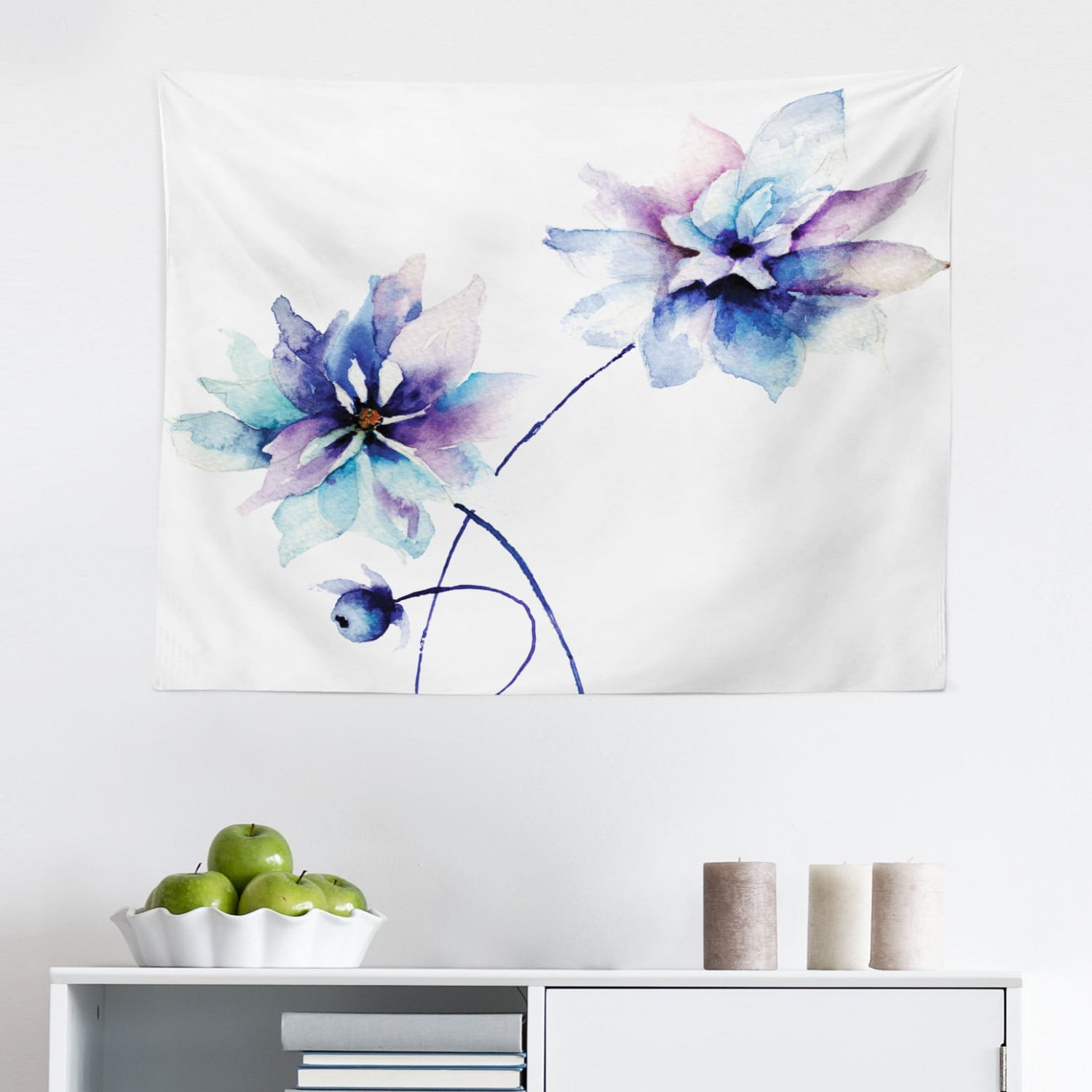 Ambesonne Watercolor Flower Tapestry, Spring Flora Pattern Print Painting Effect Country Style Art, Fabric Wall Hanging Decor for Bedroom Living Room Dorm, 2
