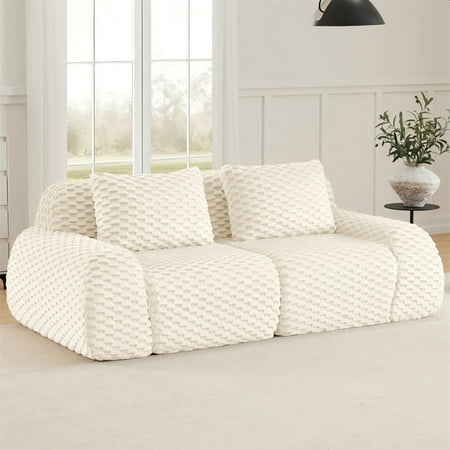 Aukfa 82" Overstuffed Cloud Sectional Sofa Modular Boneless Couch Loveseat for Living Room, 2 Pillows, Flannel, Camel