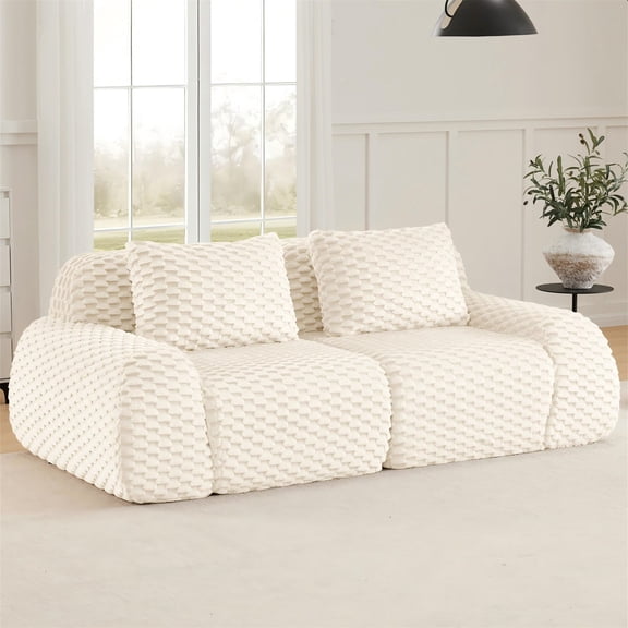 Aukfa 82" Overstuffed Cloud Sectional Sofa Modular Boneless Couch Loveseat for Living Room, 2 Pillows, Flannel, Camel