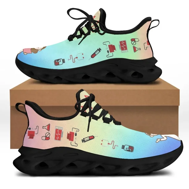Zapatos de enfermería con estampado médico para mujer, zapatillas deportivas suaves con cordones, informales, para exteriores, envío gratis