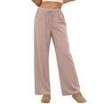 thumbnail image 5 of Lenpel Wide Leg Pants for Women Elastic High Waisted Drawstring Plaid Palazzo Pants Baggy Casual Trousers with Pockets(Pink,Small), 5 of 7