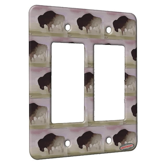 KuzmarK™ 2 Gang Rocker Wall Plate - American Bison Buffalo Bull Wildlife Modern Art by Denise Every