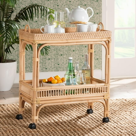 bali & pari Lombok Rattan BOHO Wine Cart, Natural Brown