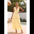 thumbnail image 4 of Vestidos de Dama de de Escalonada para Mujer, Vestidos de Noche Formales con Volantes, Largos y Plisados. Amarillo L, 4 of 10