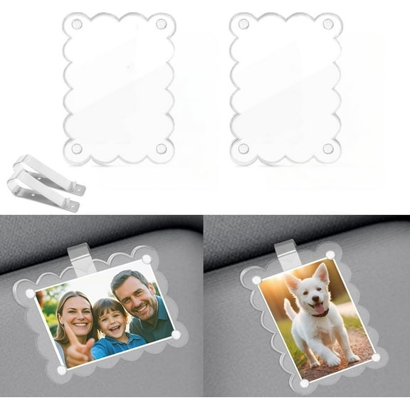 Trianu 2Pcs Car Visor Photo Clip, 2.5 × 3.7 inch Acrylic Transparent Car Sunshade Picture Frame with Magnetic Clips, Personalized Memorial Presents for Mother Dad Friends