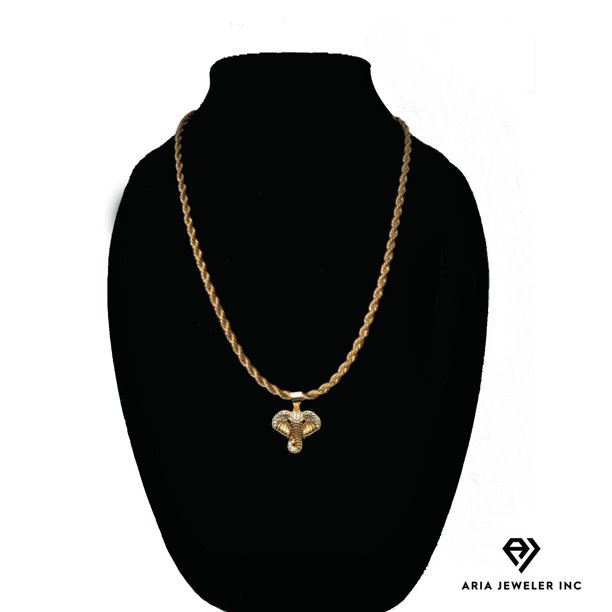 Collar de oro de 14 quilates con colgante de cabeza de elefante, el mejor regalo unisex para madre, padre, novia, novio, ella, él, collar de cadena cubana de 14 quilates de Aria Jeweler Daily