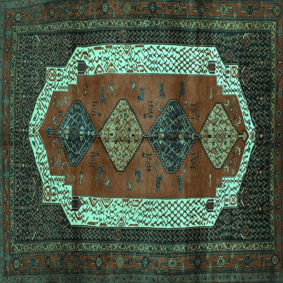 Ahgly Company Machine Washable Indoor Square Persian Turquoise Blue Traditional Area Rugs, 4' Square