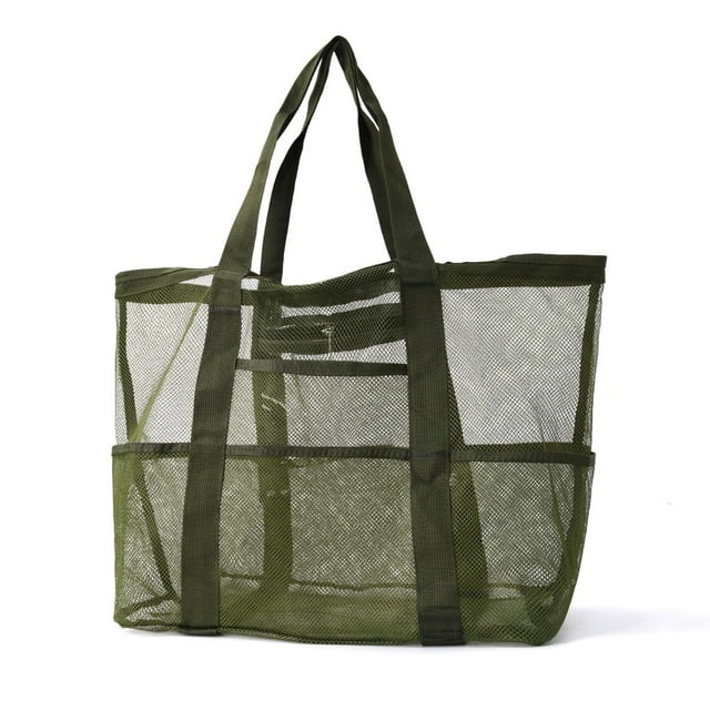 Hyasfey Mesh Beach Bag with Zipper Large Capacity Beach Tote Foldable Design Waterproof Sand-proof Pool Bag with Pockets