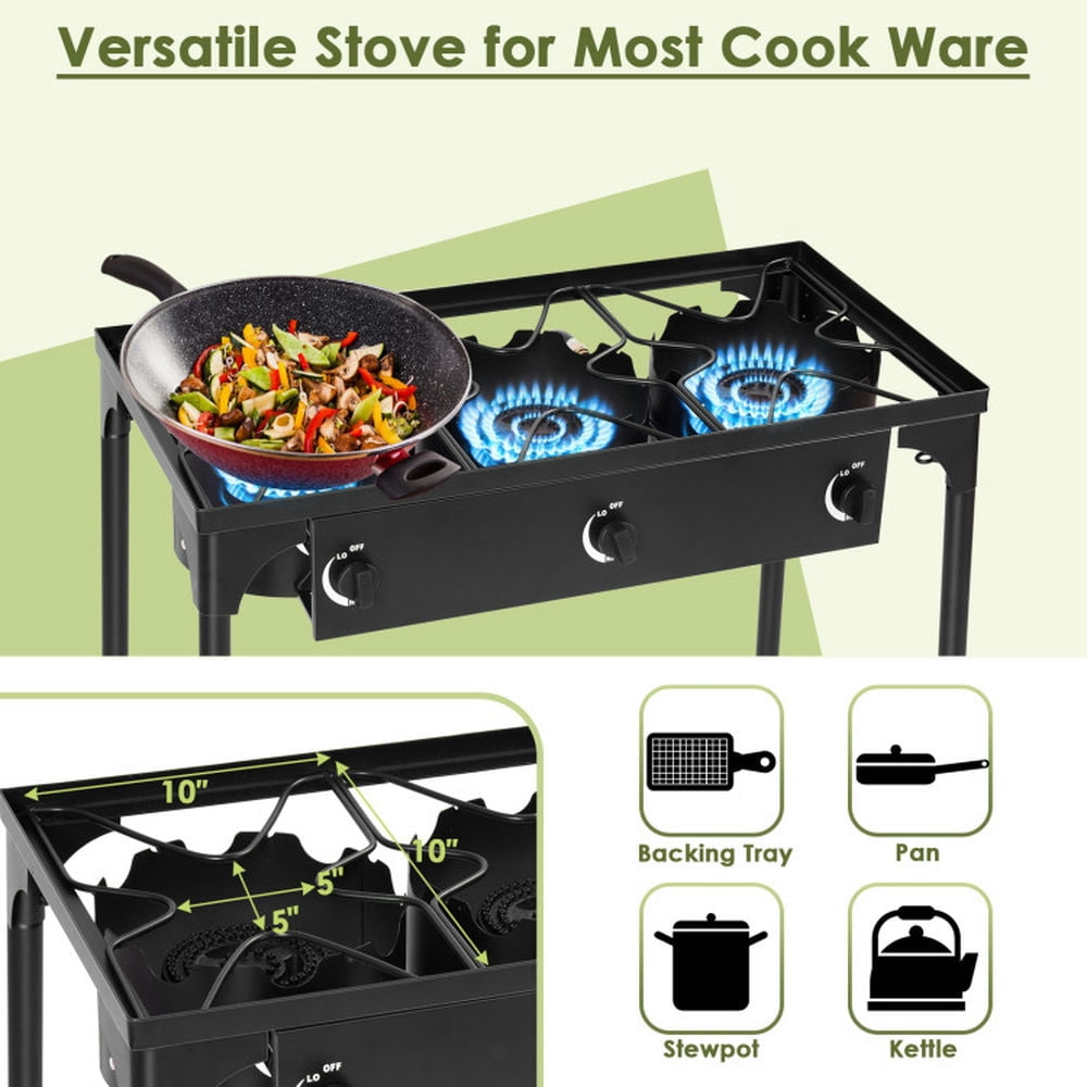 Spaco 225 000-BTU Portable Propane 3 Burner Gas Cooker, Camp Stove for Outdoor Cooking