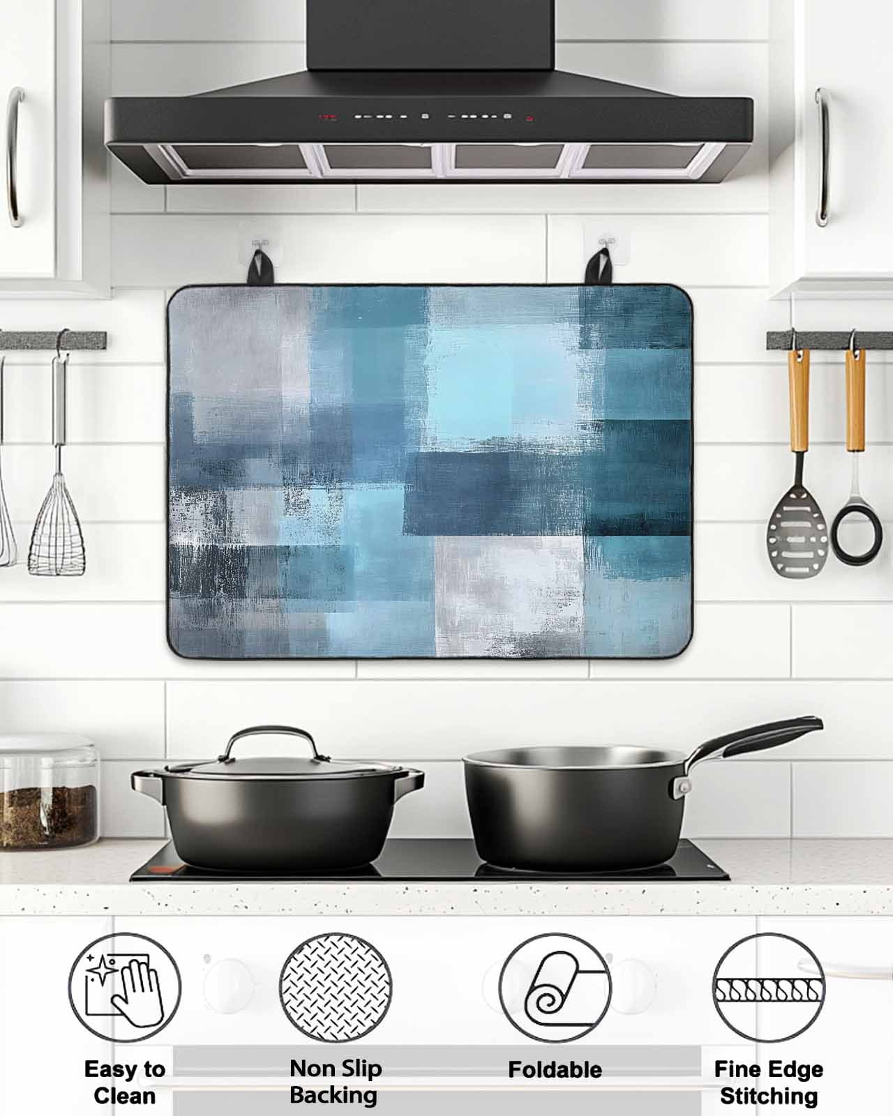 Stove Top Covers for Electric Stove, Teal Blue Glass Stovetop Cover Protector, Modern Oil Painting Abstract Ombre Geometric Induction Cooktop Protector Oven Mat for Kitchen Countertop 24"x21"