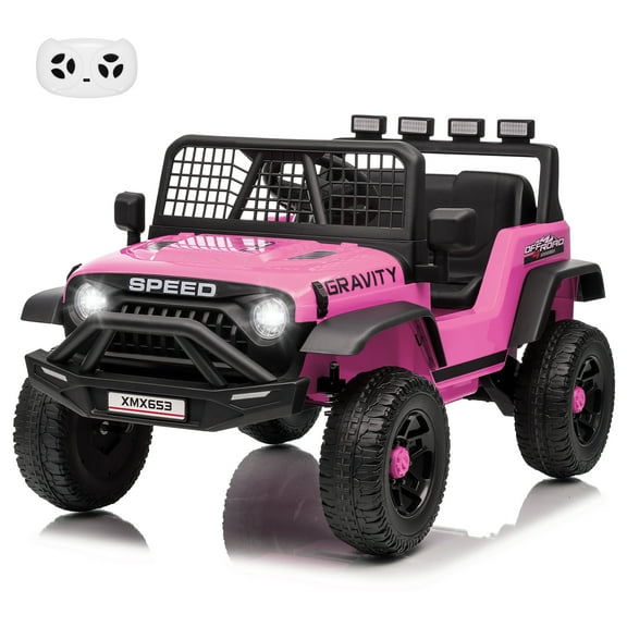 Goldensoil 12V Kids Electric Ride On Truck with Remote Control, LED Lights, Music Player, Pink
