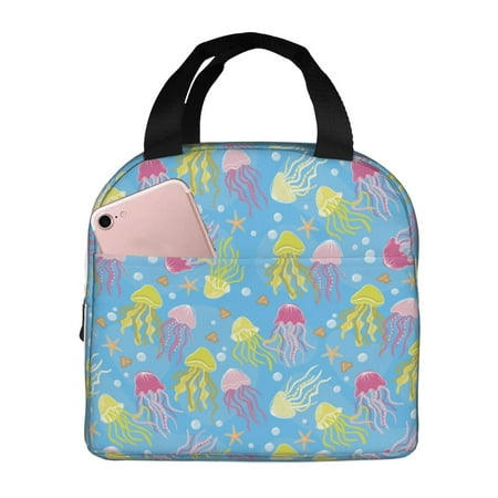 Insulated Lunch Bag for Women Men - Cute Yellow Pink Jellyfish Leakproof Cooler Lunch Box for Women Men  Lunch Tote Bags for Work School Picnic Travel