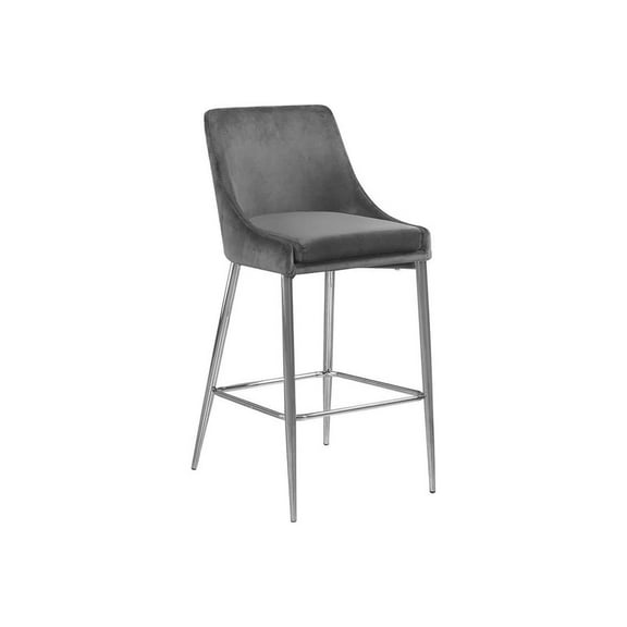 Rustic Refinement Modern, Contemporary Velvet Upholstered Counter Stool with Polished Metal Legs and Foot Rest, Set of 2, Ideal for Bar and Pub Height Tables, 21.5"D x 17"W x 38"H