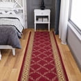 thumbnail image 5 of Ottomanson Extra Long Runner Rug 2'7" x 25' – Non-Slip Low Pile Hallway Carpet, Trellis Burgundy Red, 5 of 9