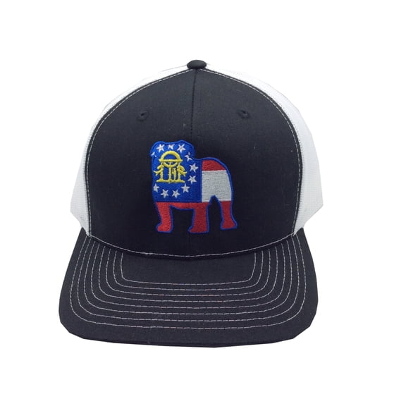 It's All About The South Georgia Flag Bulldog Snapback Hat- Black/White Mesh