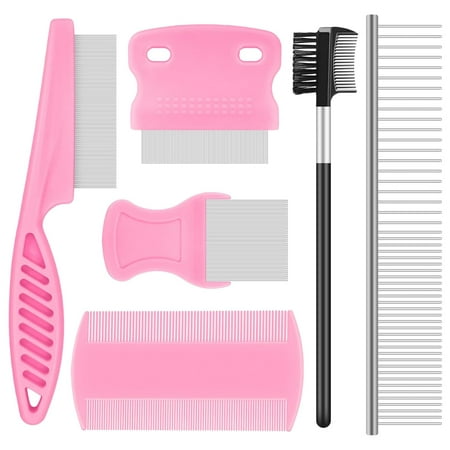 KAQISIMIL 6-Pack Flea Comb for Dogs and Cats, Fine & Wide Tooth Stainless Steel Lice Comb, Tick Removal Tool, Tear Stain Remover, Dematting Brush - Professional Pet Grooming Kit for All Types of Pets