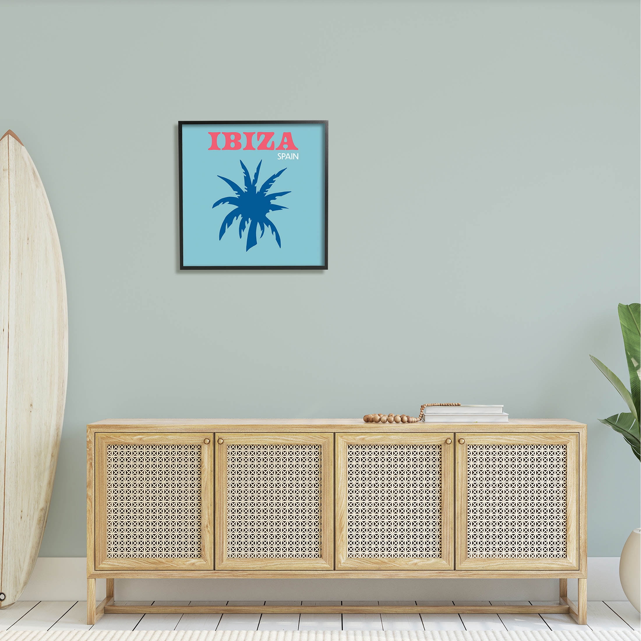 Stupell Industries Ibiza Palm Tree Silhouette Graphic Art Black Framed Art Print Wall Art, Design by The Saturday Evening Post