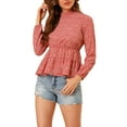 thumbnail image 5 of INSPIRE CHIC Women's Casual Long Sleeve Ruffle Neck Floral Mock Collar Peplum Top XS Red, 5 of 7
