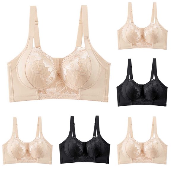 Women's Solid Plus Size Row Hook Bra Push Up Side Smoothing Anti Sagging Underwire Full Coverage Brassiere Beige XS(XS)