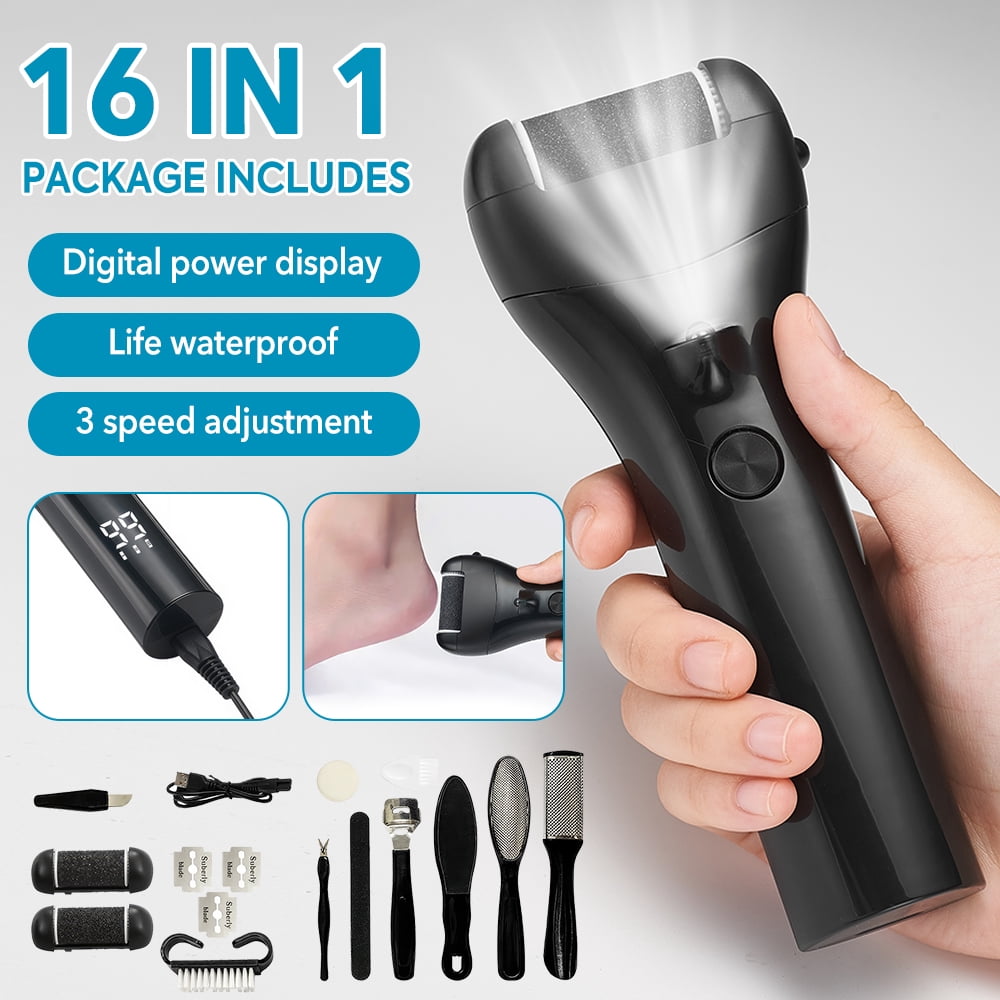 ATMOKO Electric Foot Callus Remover, 16-in-1 Professional Pedicure Tools Foot Care Kit, Foot Scrubber Electric Feet File Pedi for Hard Cracked Dry Dead Skin, Black